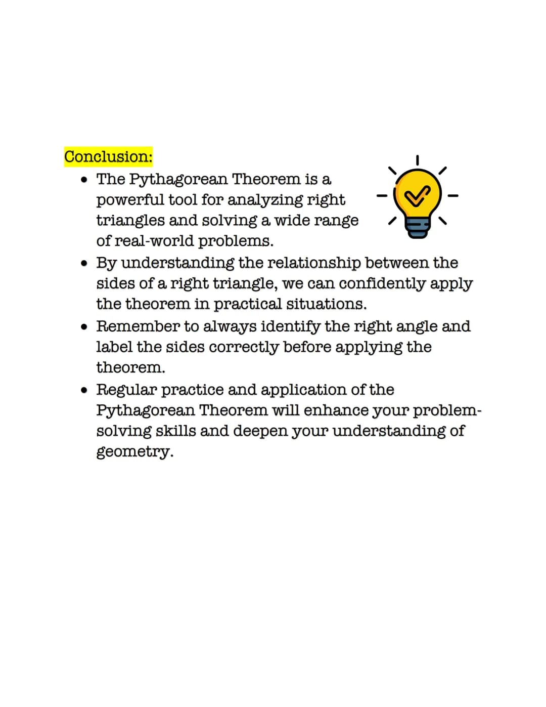 Title: Pythagorean Theorem: Exploring the
Relationship Between Sides of Right Triangles
Introduction:
The Pythagorean Theorem is a fundament