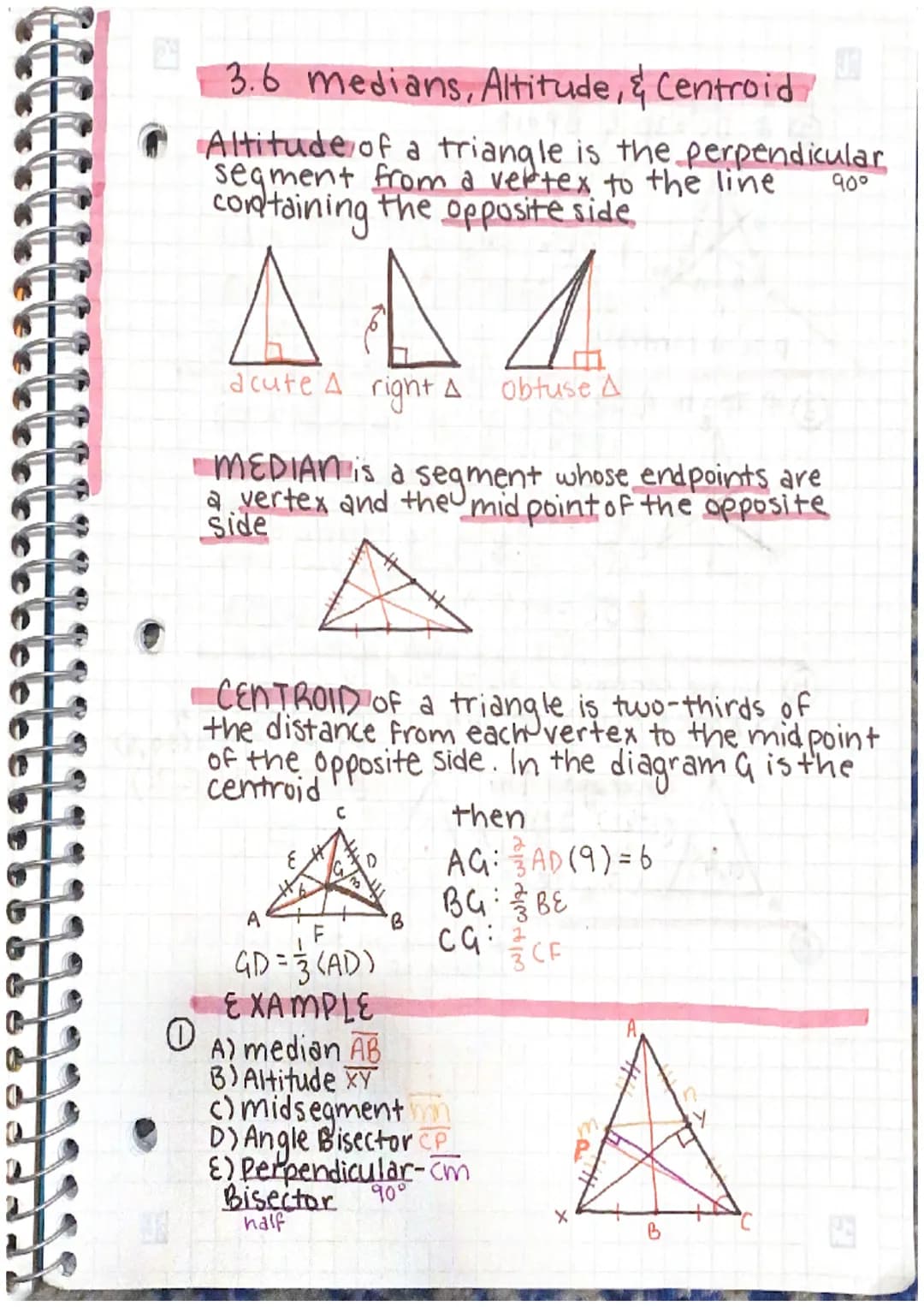 0
UN
3.6 medians, Altitude, & Centroid
Altitude of a triangle is the perpendicular
segment from a vertex to the line
containing the opposite