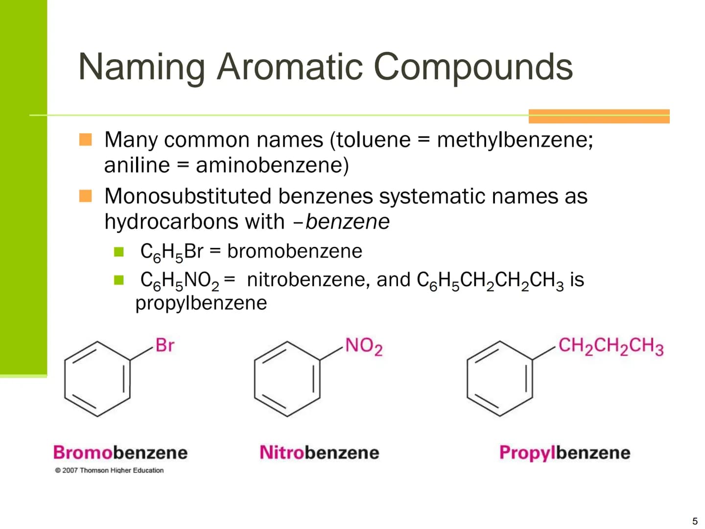 Benzene and Aromaticity Aromatic Compounds
■ Aromatic was used to described some fragrant
compounds in early 19th century
Not correct: later
