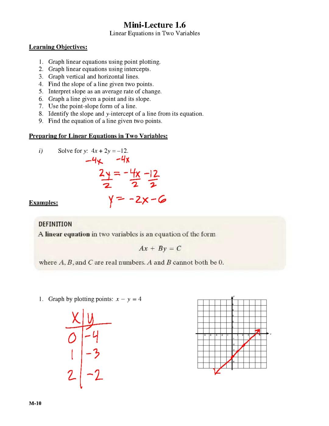 Linear equations in two variables