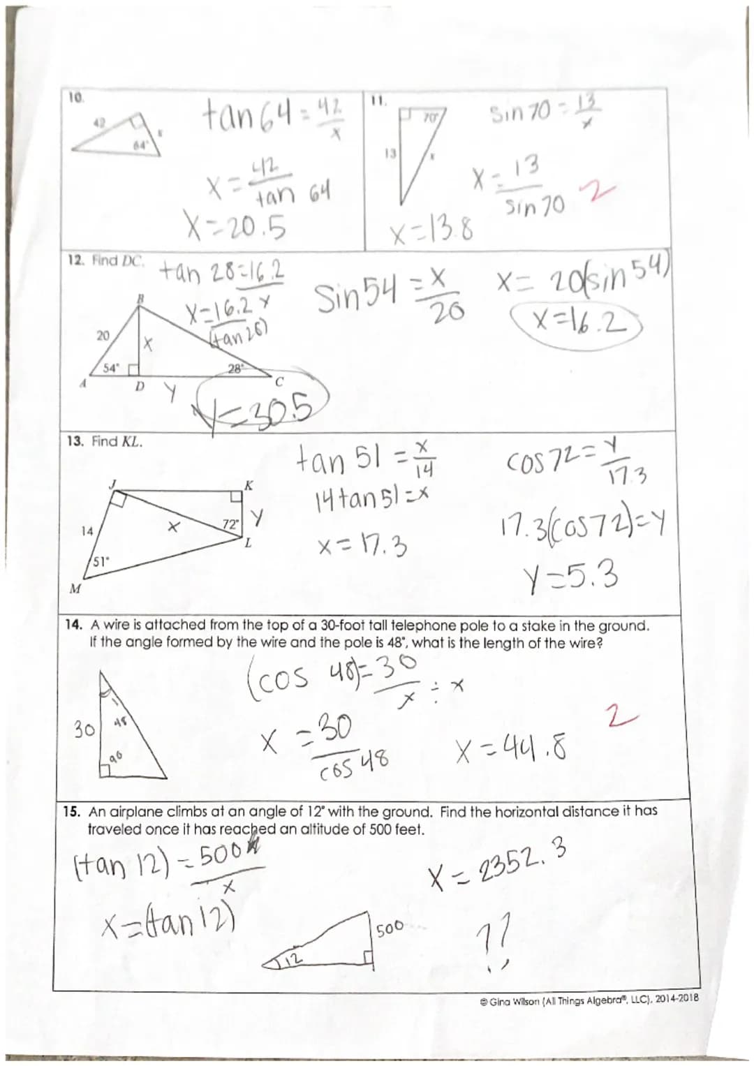 Name:
Date:
Videt Freeman
Per:
Unit 7: Right Triangles & Trigonometry
Homework 4: Trigonometric Ratios &
Finding Missing Sides
**This is a 2