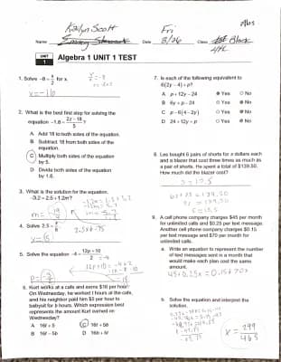 Know Algebra Unit 1 Test thumbnail