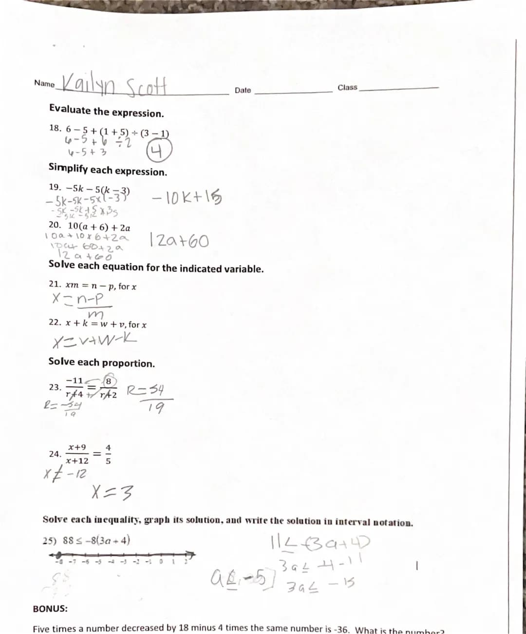 Name
UNIT
1
1. Solve -8=
X
2
x=-16
Kailyn Scott
Emang Stemerk
Algebra 1 UNIT 1 TEST
for x.
2. What is the best first step for solving the
22
