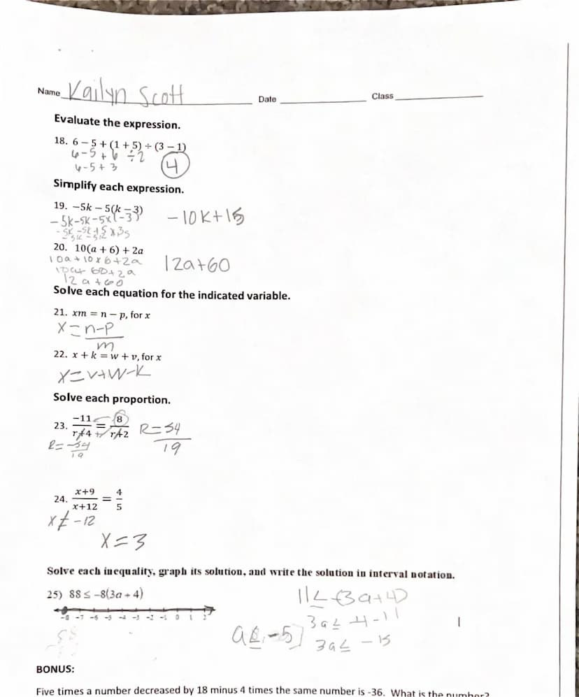Name
UNIT
1
1. Solve -8=
X
2
x=-16
Kailyn Scott
Emang Stemerk
Algebra 1 UNIT 1 TEST
for x.
2. What is the best first step for solving the
22