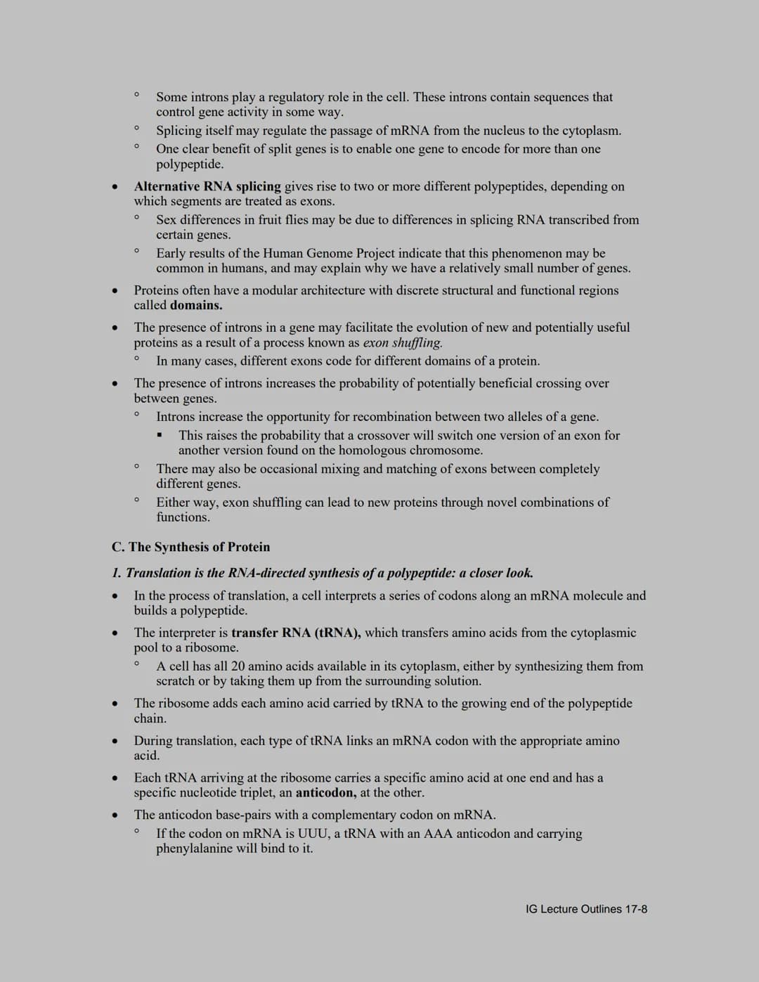 Lecture Outline
Overview
●
●
●
●
●
●
●
The information content of DNA is in the form of specific sequences of nucleotides along the
DNA stra