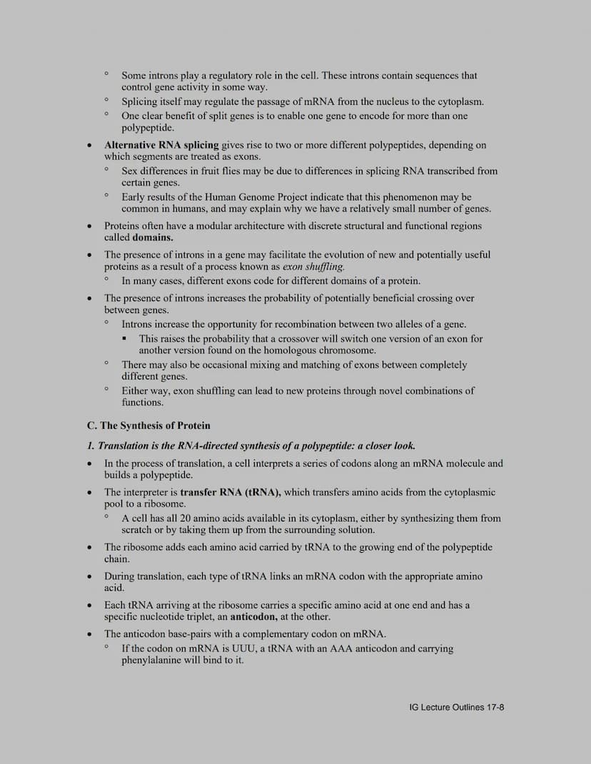 Lecture Outline
Overview
●
●
●
●
●
●
●
The information content of DNA is in the form of specific sequences of nucleotides along the
DNA stra
