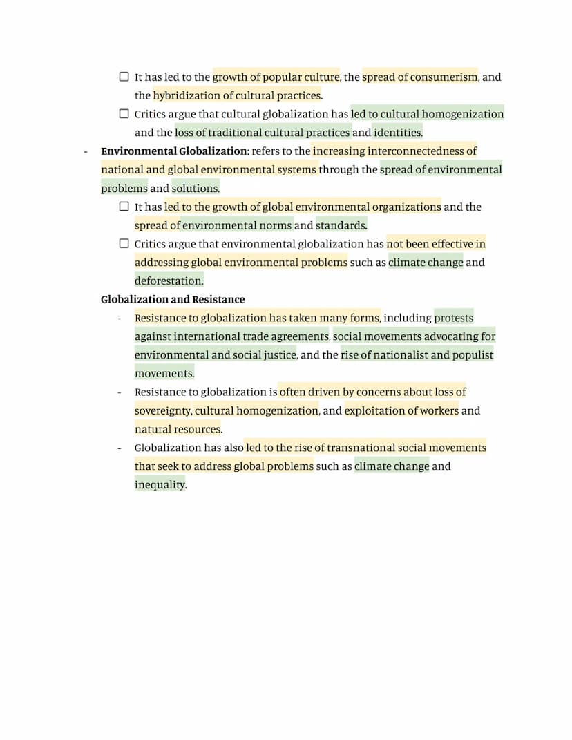 Key Concepts:
Globalization: process of increasing interconnectedness and interdependence
among the world's economies, societies, and cultur