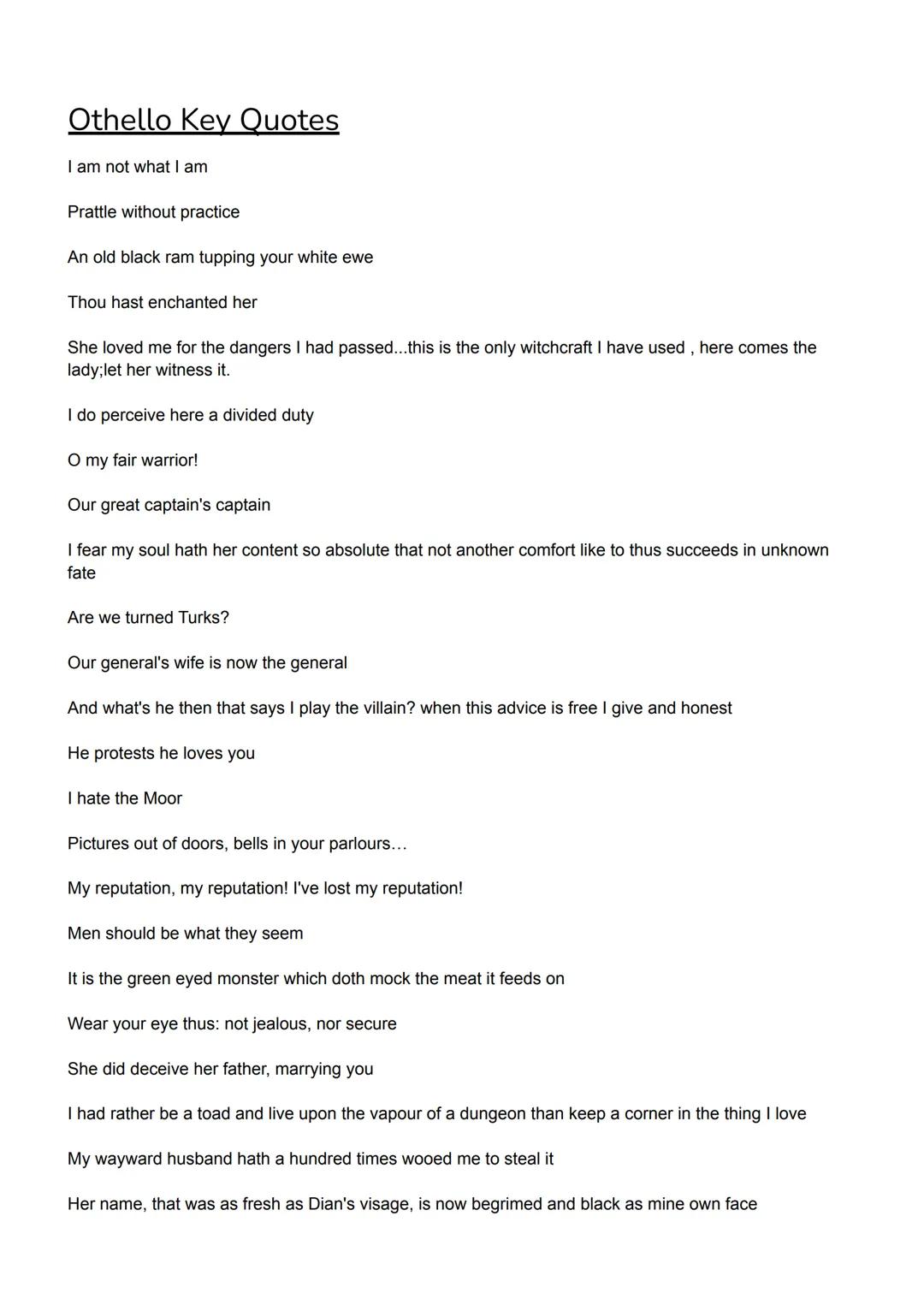 Key quotes in Othello