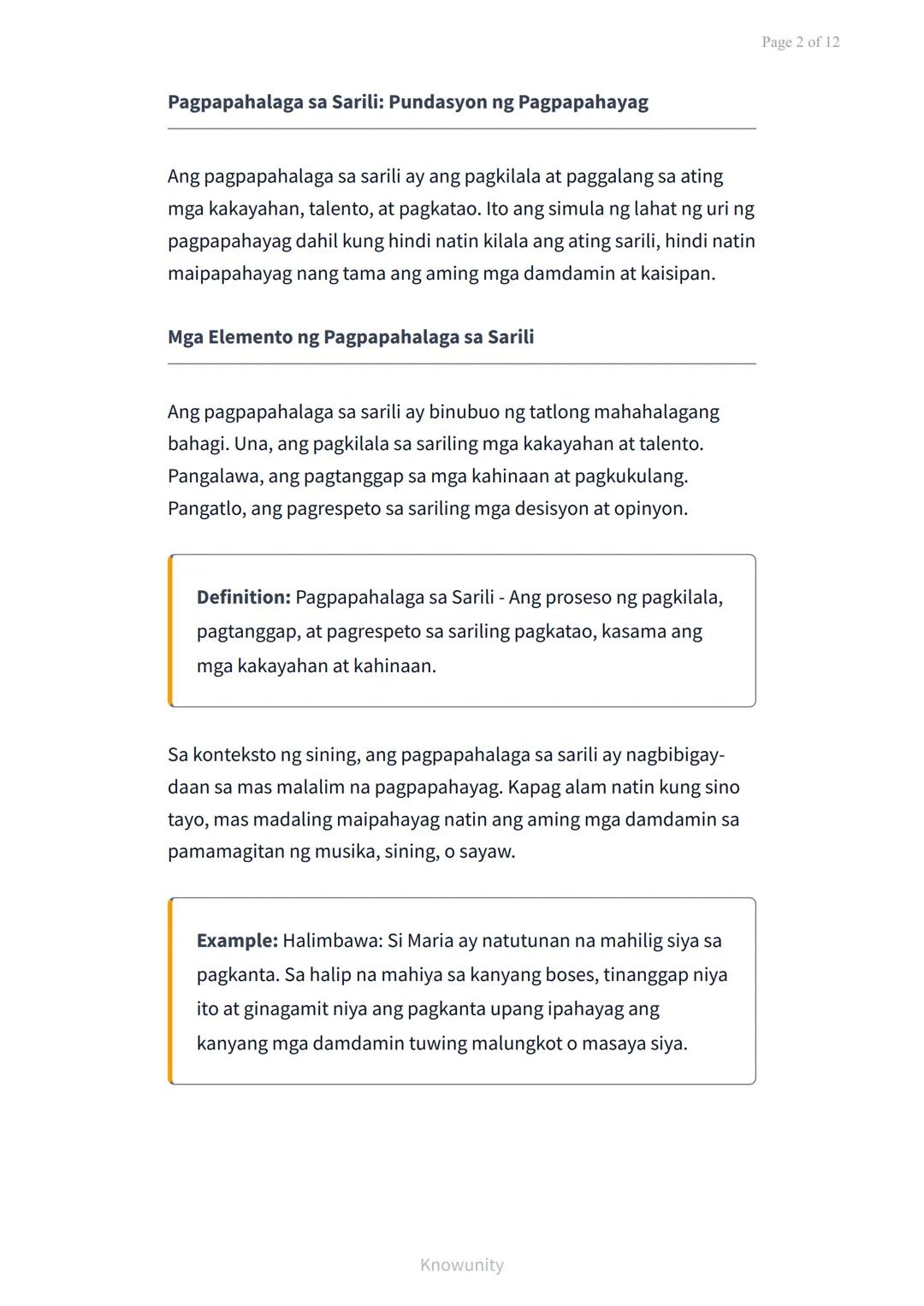 Pagpapahayag ng Sarili sa Pamamagitan ng Musika, Sining, at
Sayaw
Pag-aaral ng pagpapahalaga at pagpapahayag ng
sarili sa sining
Mga Layunin