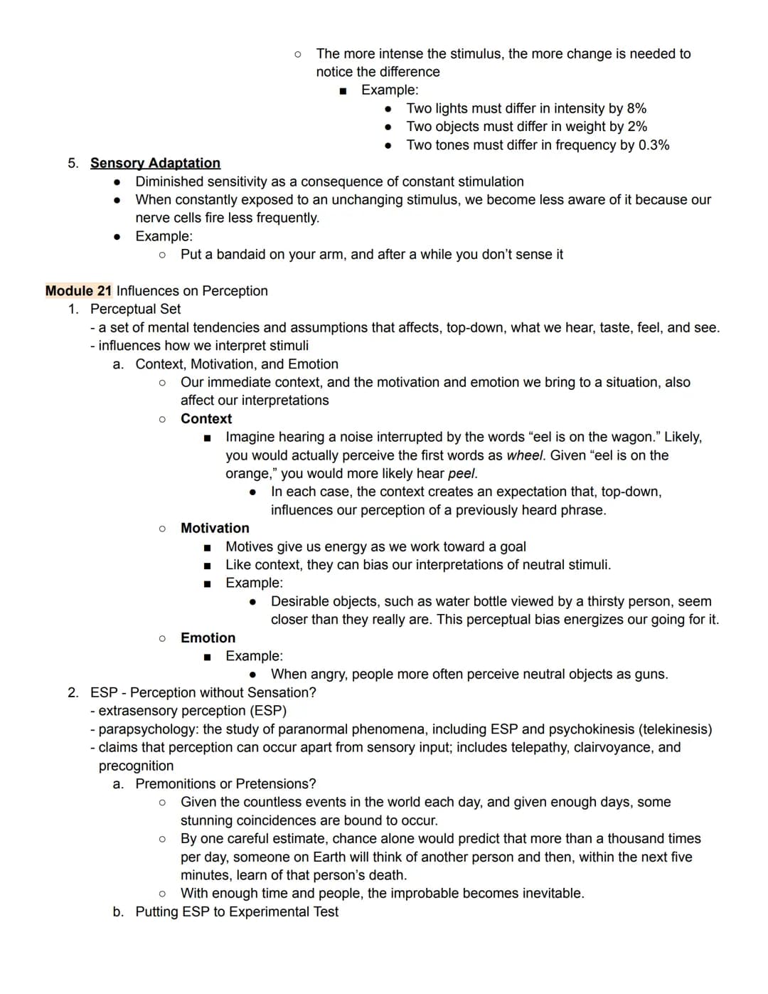 Unit 3 Outline
Sensation & Perception
Module 20 Basic Concepts of of Sensation & Perception
1. Processing sensation & perception
sensation -