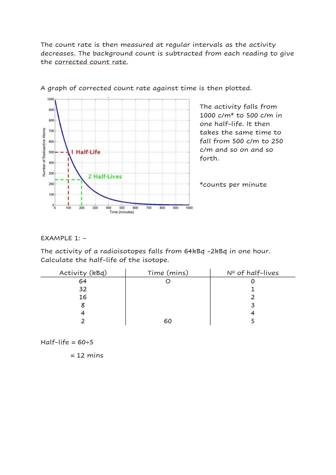 NUCLEAR RADIATION
HALF-LIFE
The activity of a source decreases with time. This is caused by more and
more nuclei having disintegrated and re