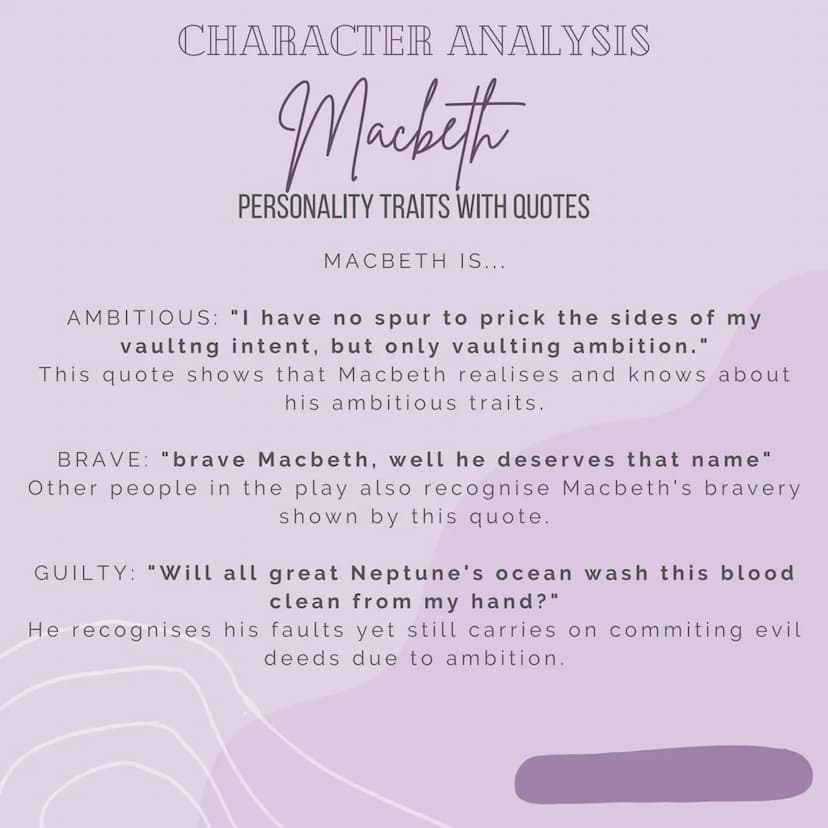 
<h2 id="macbethspersonalitytraits">Macbeth's Personality Traits</h2>
<p>Macbeth is initially portrayed as a brave hero in the play. He is d