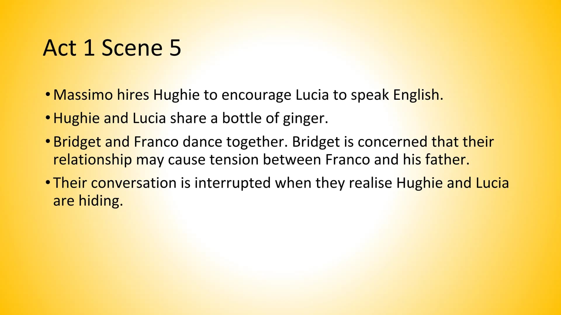 Tally's Blood Act 1 Scene 1
• Luigi is in mourning (his wife has died)
He gives his baby daughter to his sister-in-law Rosinella and her
hus