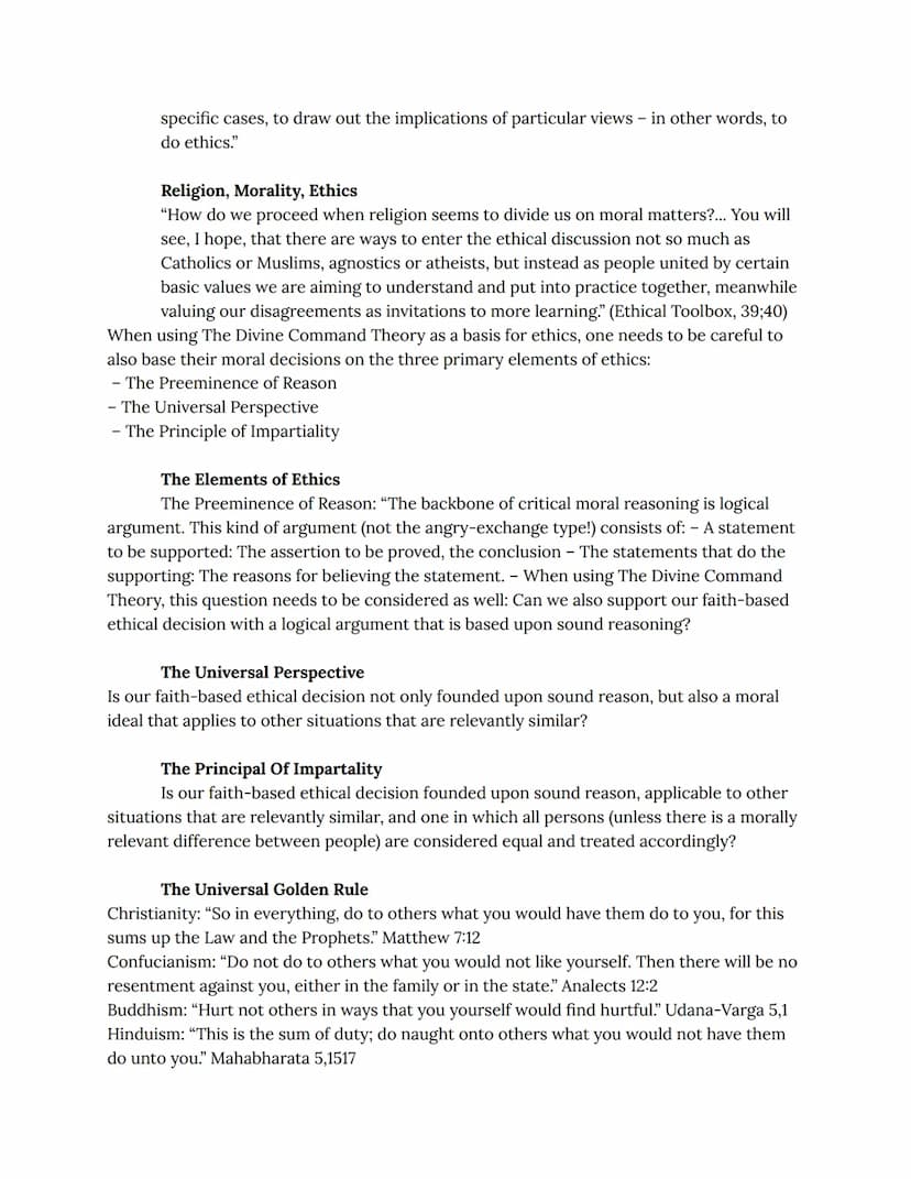 Ethics and Religion Class
Notes Religion, Morality, and Ethics
● "Many people believe that morality and religion are inseparable that religi