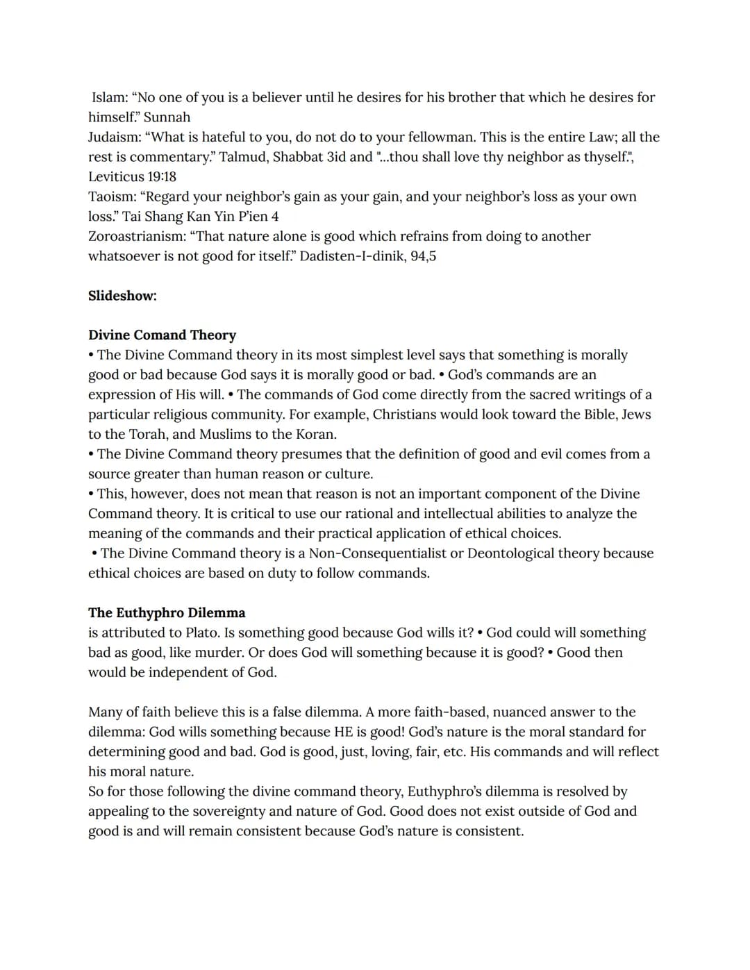 Ethics and Religion Class
Notes Religion, Morality, and Ethics
● "Many people believe that morality and religion are inseparable that religi