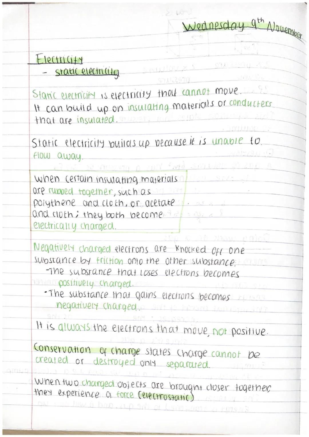 Wednesday 9th November

Electricity
- static electricity

Static electricity is electricity that cannot move...
It can build up on insulatin