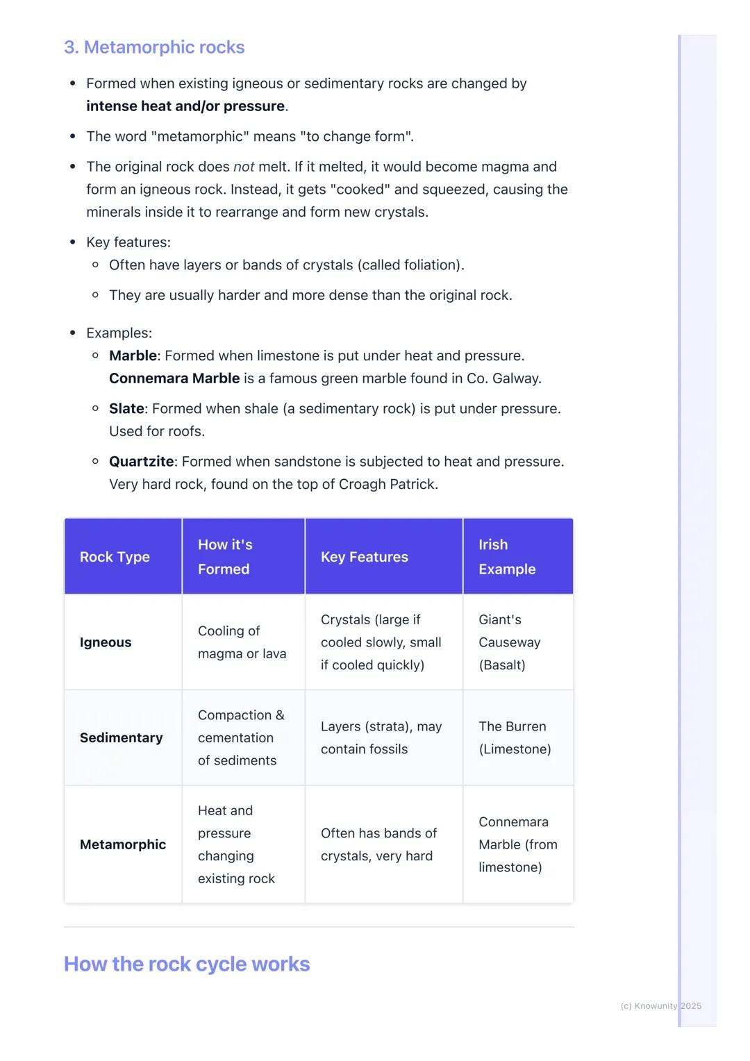 # The Rock Cycle

An introduction to the rock cycle

The rock cycle describes how the three main types of rock are formed and
how they can c