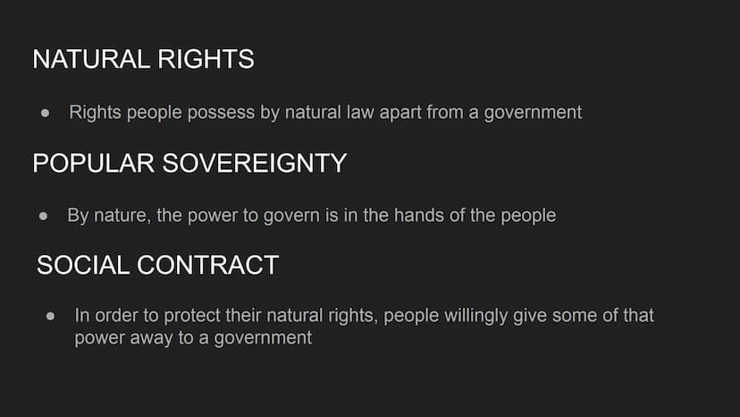 AP US GOVERNMENT AND
POLITICS UNIT 1 SUMMARY
REVIEW NATURAL RIGHTS
Rights people possess by natural law apart from a government
POPULAR SOVE