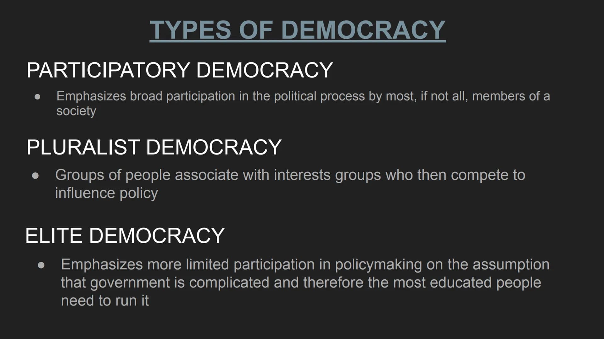 AP US GOVERNMENT AND
POLITICS UNIT 1 SUMMARY
REVIEW NATURAL RIGHTS
Rights people possess by natural law apart from a government
POPULAR SOVE
