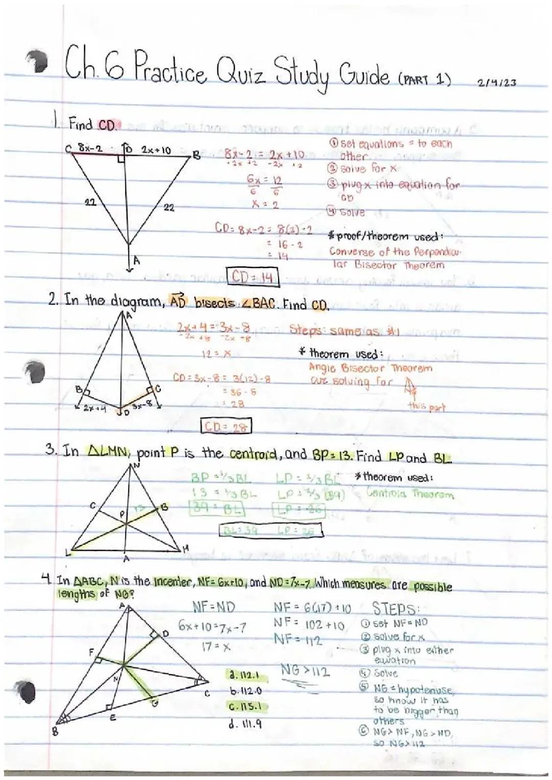 Chapter 6 Triangles and Theorems Practice Quiz with Answers