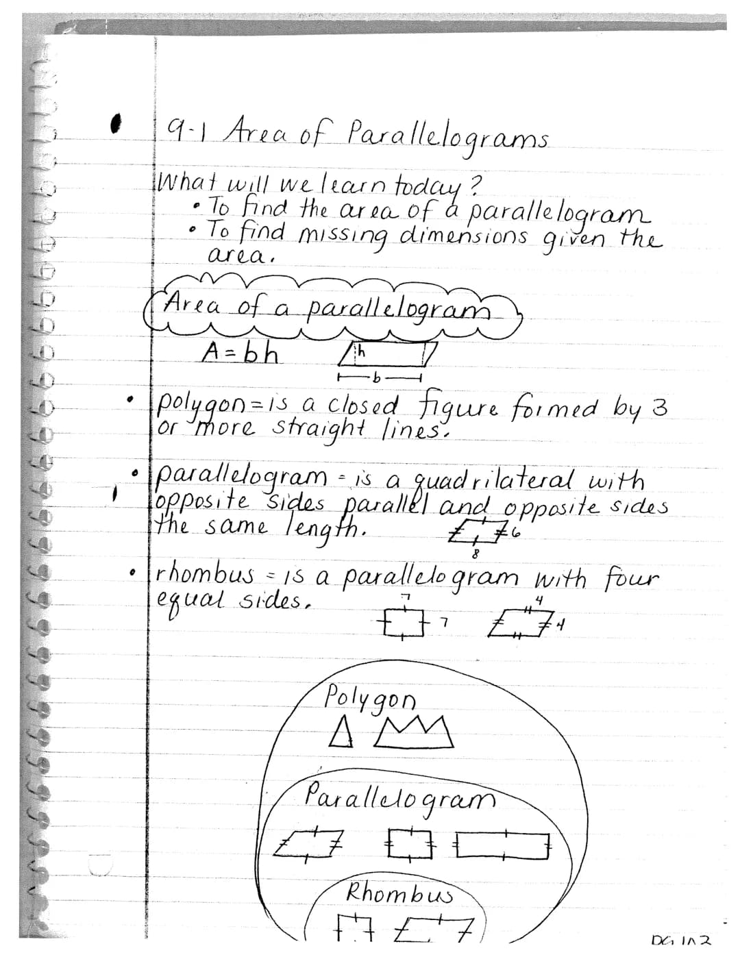 
<p>In this section, we will focus on finding the area of a parallelogram and also finding missing dimensions given the area.</p>
<h2 id="ar