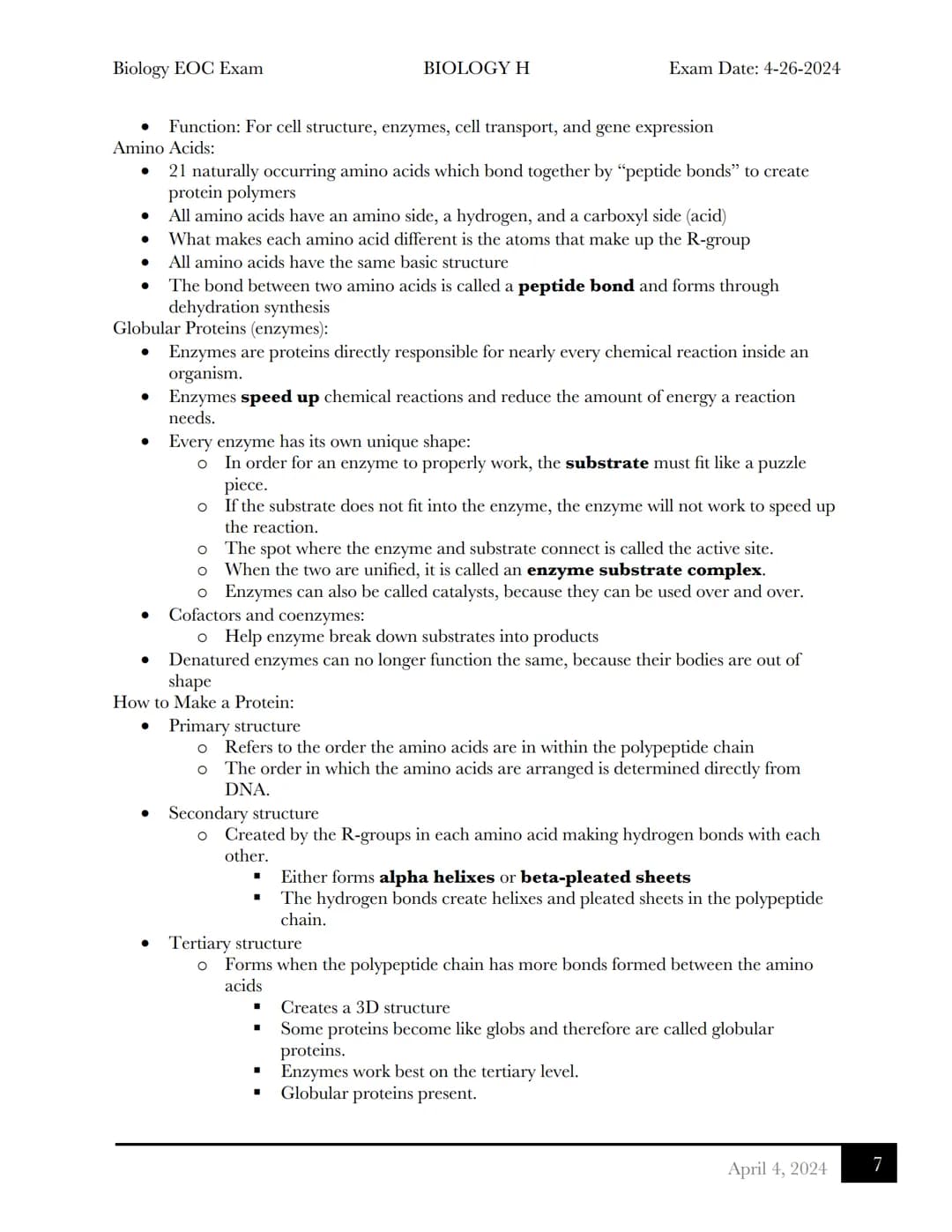 Biology EOC Exam
BIOLOGY H
Exam Date: 4-26-2024
Biology EOC Exam Review
Table of Contents
Cells
Cell Organelles....
3 Principles of Cell The