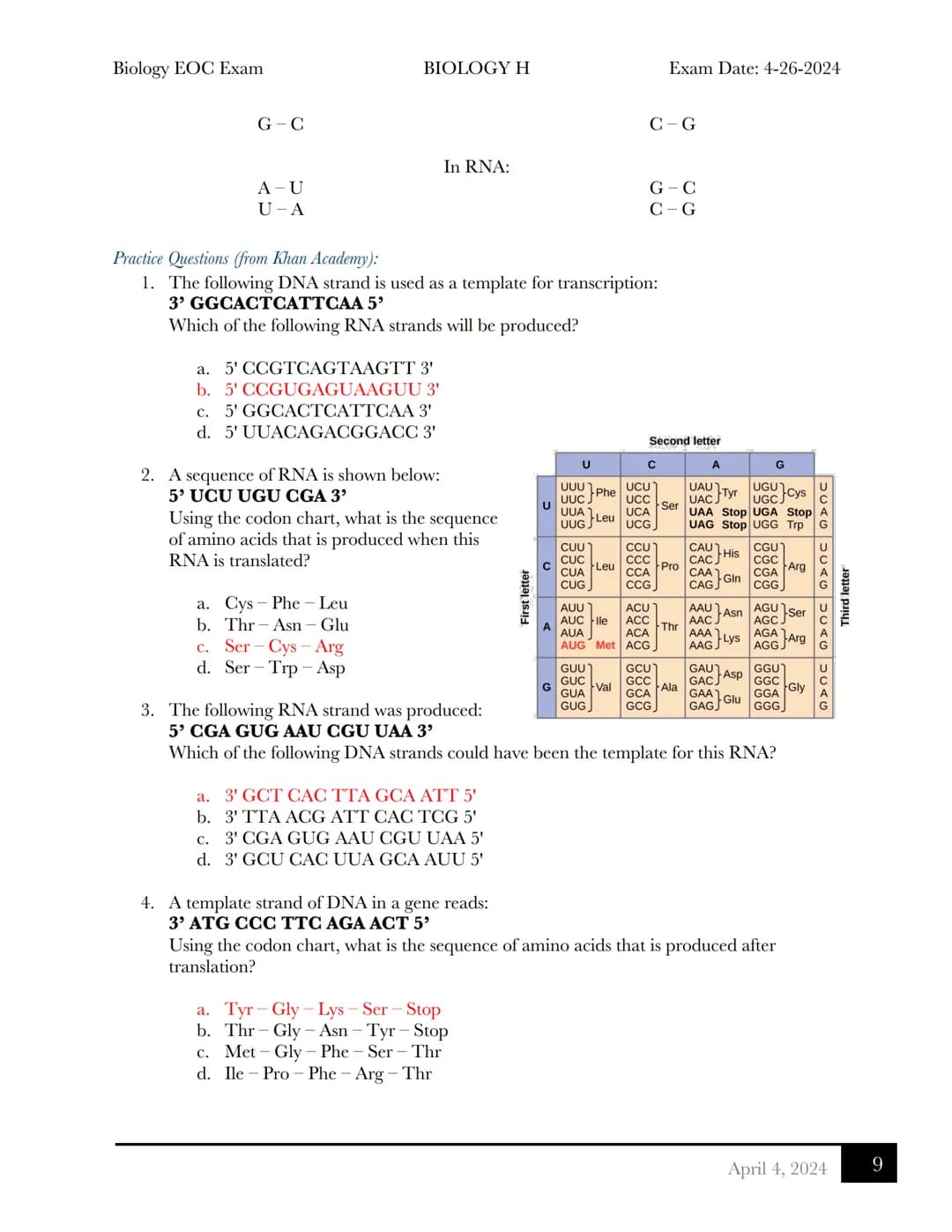 Biology EOC Exam
BIOLOGY H
Exam Date: 4-26-2024
Biology EOC Exam Review
Table of Contents
Cells
Cell Organelles....
3 Principles of Cell The