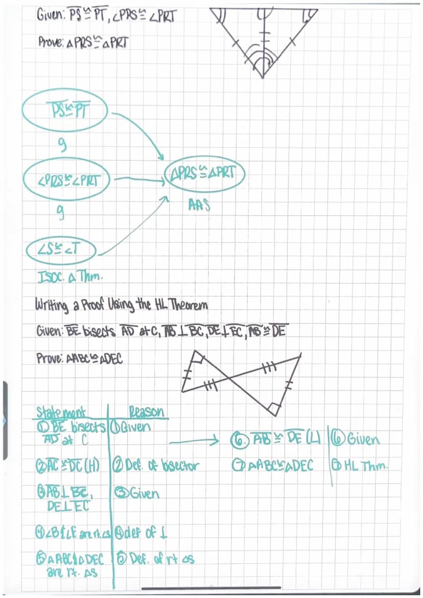 3-6 Congruence in Kight Triangles
Theorem 23- Hypotenuse-Leg (HL) Theorem
Theorem- If the hypotenuse & a leg of one right triangle are
congr