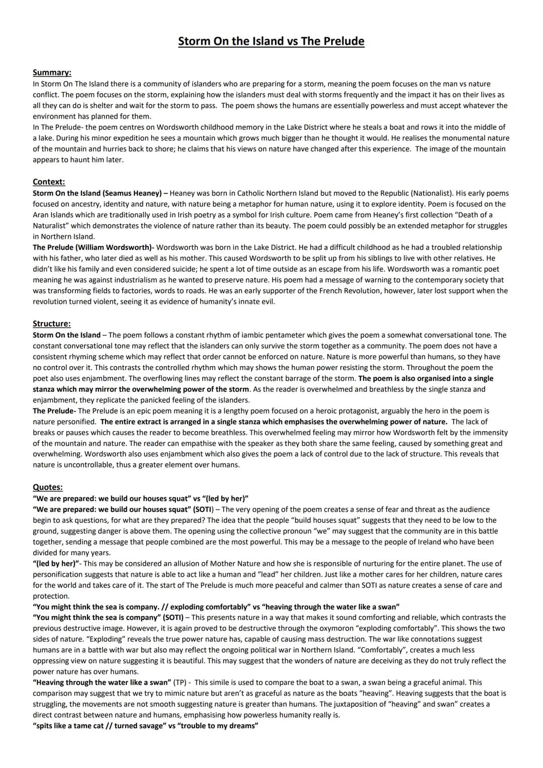 Storm On the Island vs The Prelude
Summary:
In Storm On The Island there is a community of islanders who are preparing for a storm, meaning 