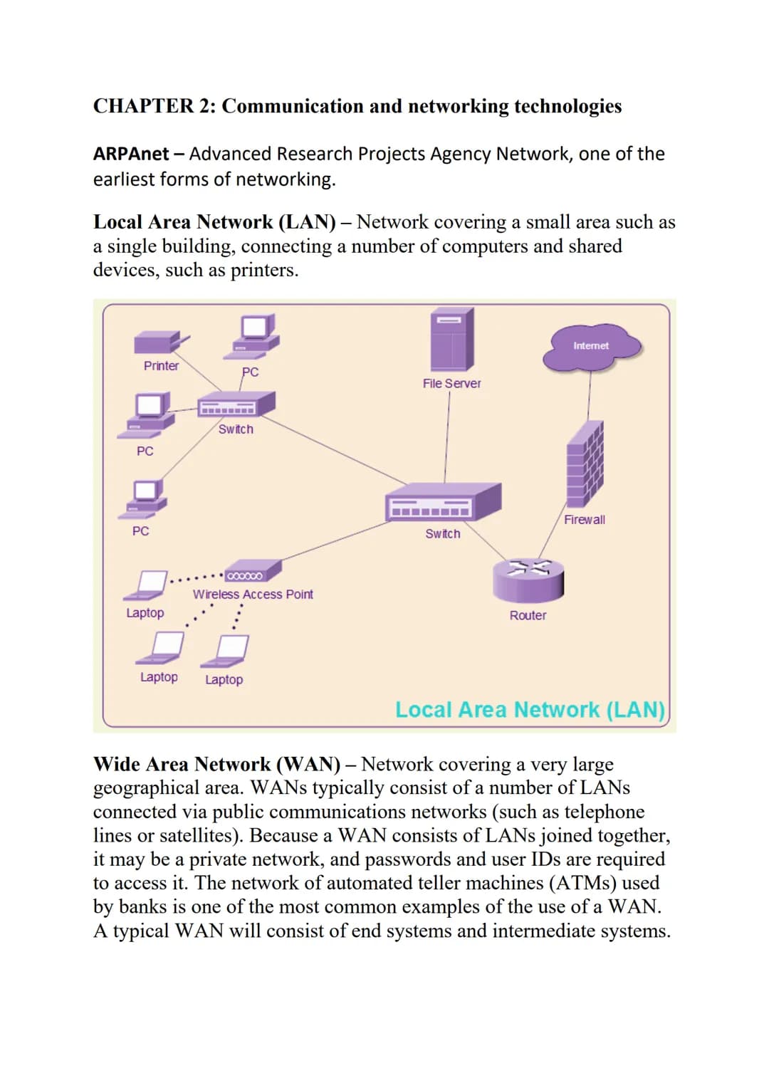 CHAPTER 2: Communication and networking technologies
ARPAnet - Advanced Research Projects Agency Network, one of the
earliest forms of netwo