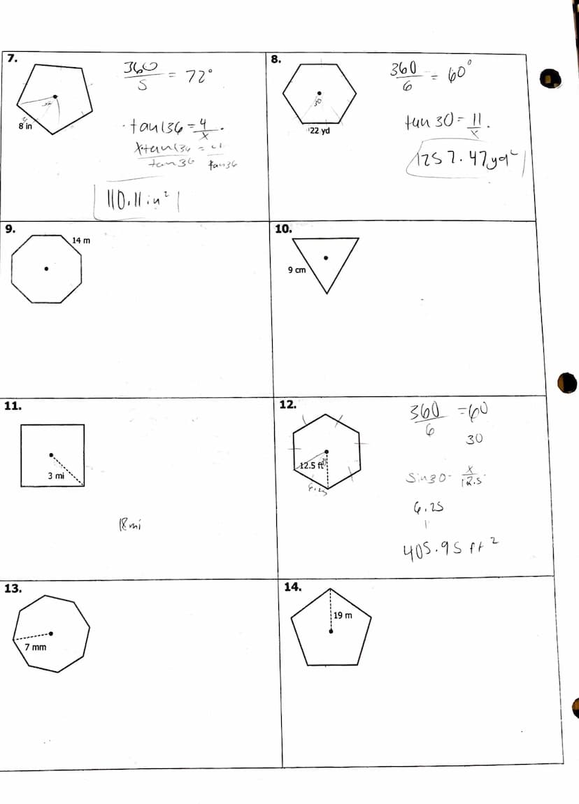 Name:
Topic:
Main Ideas/Questions
AREA of a
REGULAR
POLYGON
Examples Find the area of each regular polygon.
1.
9=7ft
24.2 ft
3.
7 ft
Steps t