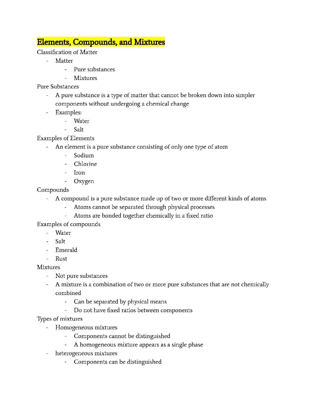 Elements, Compounds, and Mixtures