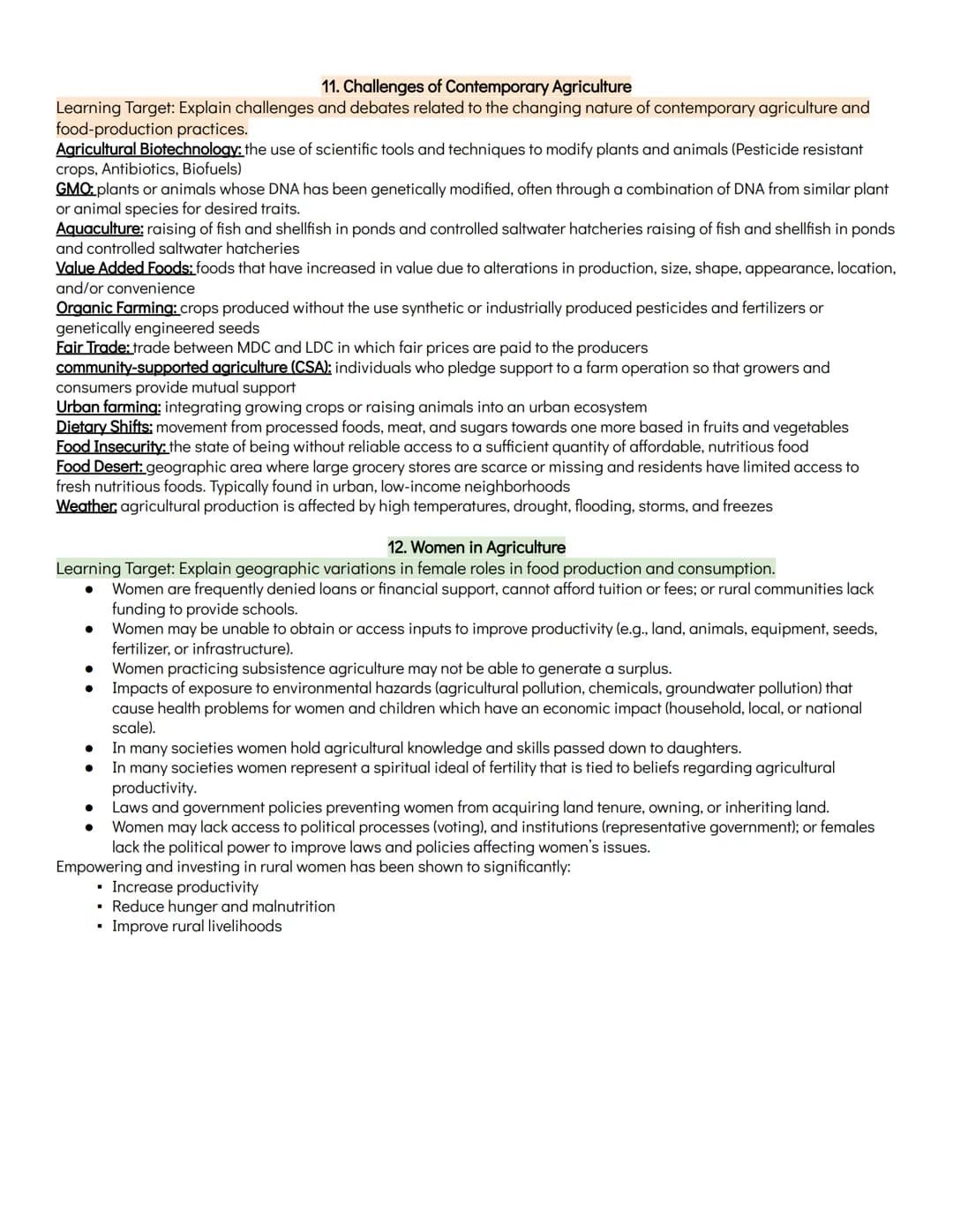 UNIT FIVE: AGRICULTURE & RURAL LAND-USE PATTERNS & PROCESSES
1. Introduction to Agriculture
Learning Target: Explain the connection between 