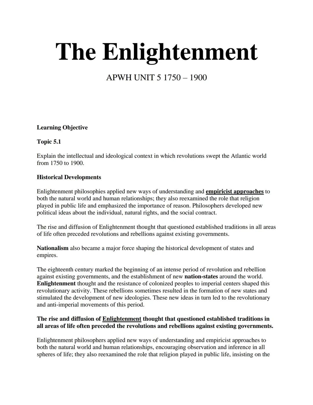 The Enlightenment: Summary of Main Ideas and Thinkers
