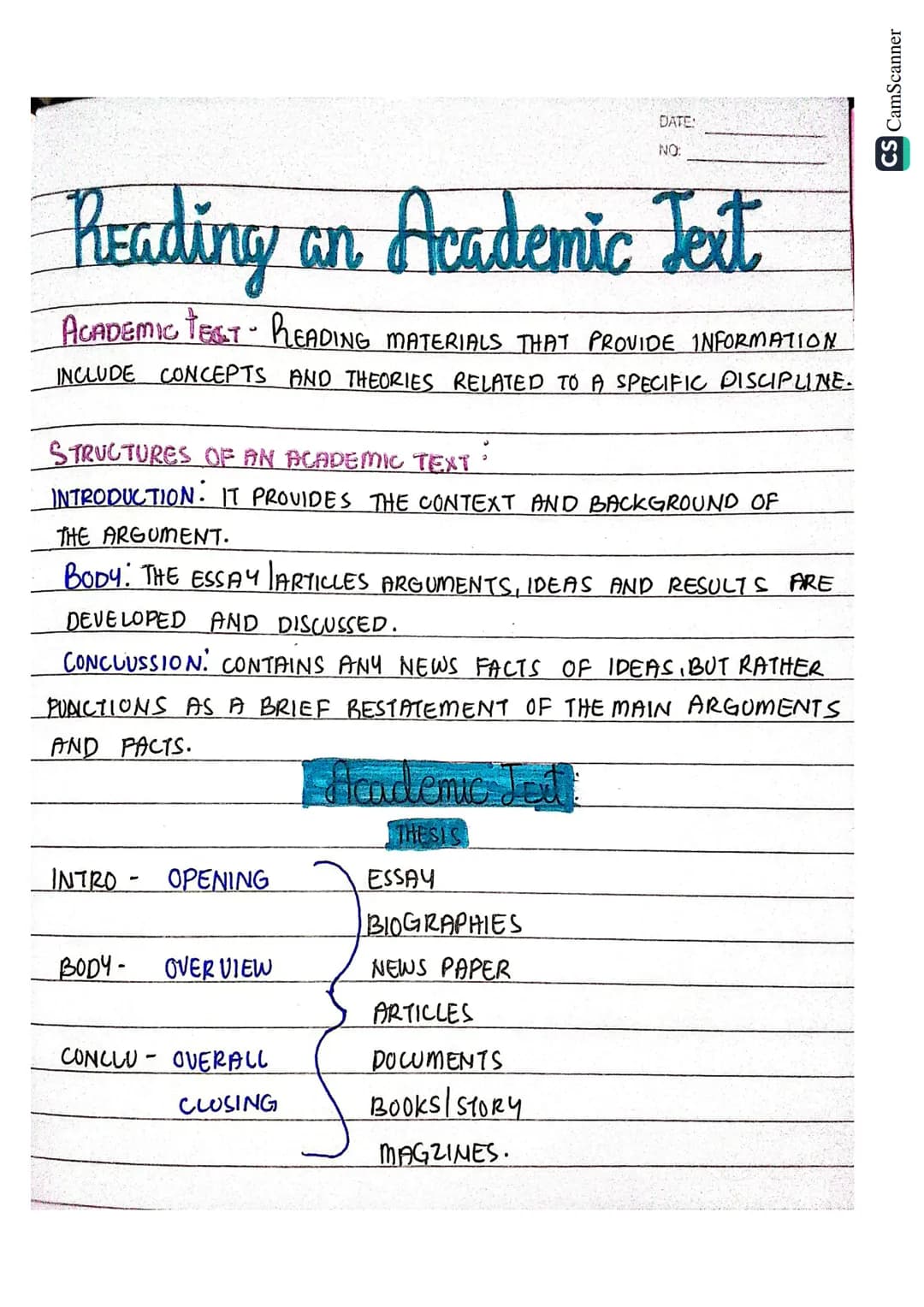 DATE:
NO:
Reading an Academic Text
ACADEMIC TEST - READING MATERIALS THAT PROVIDE INFORMATION
INCLUDE CONCEPTS AND THEORIES RELATED TO A SPE