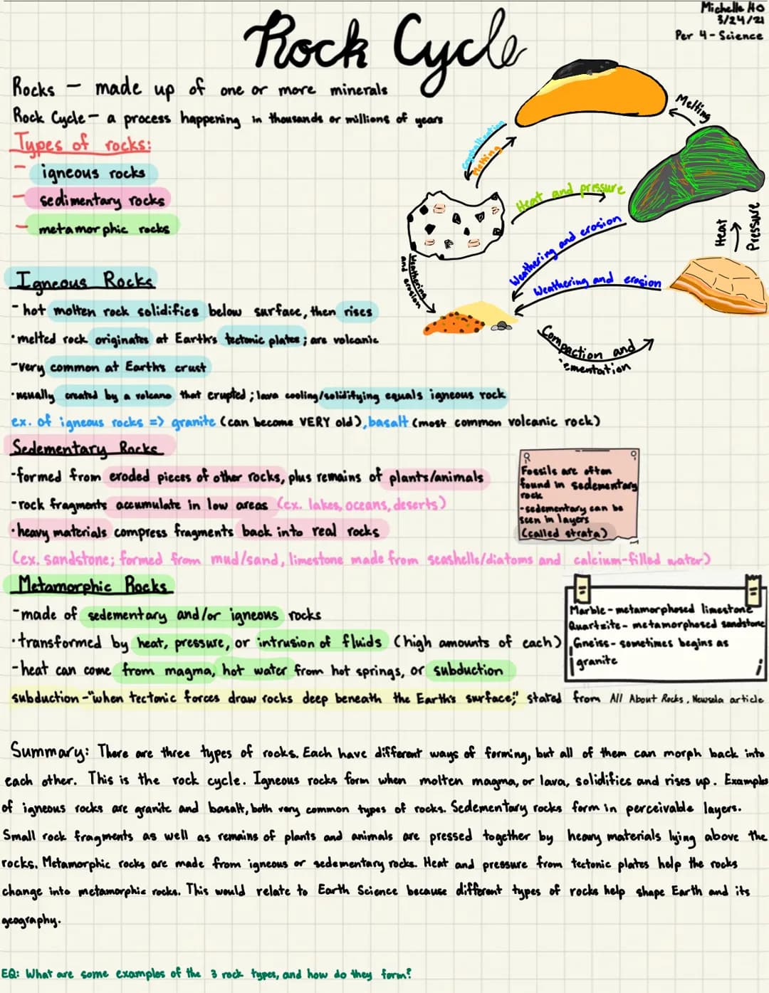 Rock Cycle
Rocks
made
up
Rock Cycle- a process happening in thousands or millions of years
Types of rocks:
igneous rocks
sedimentary rocks
m