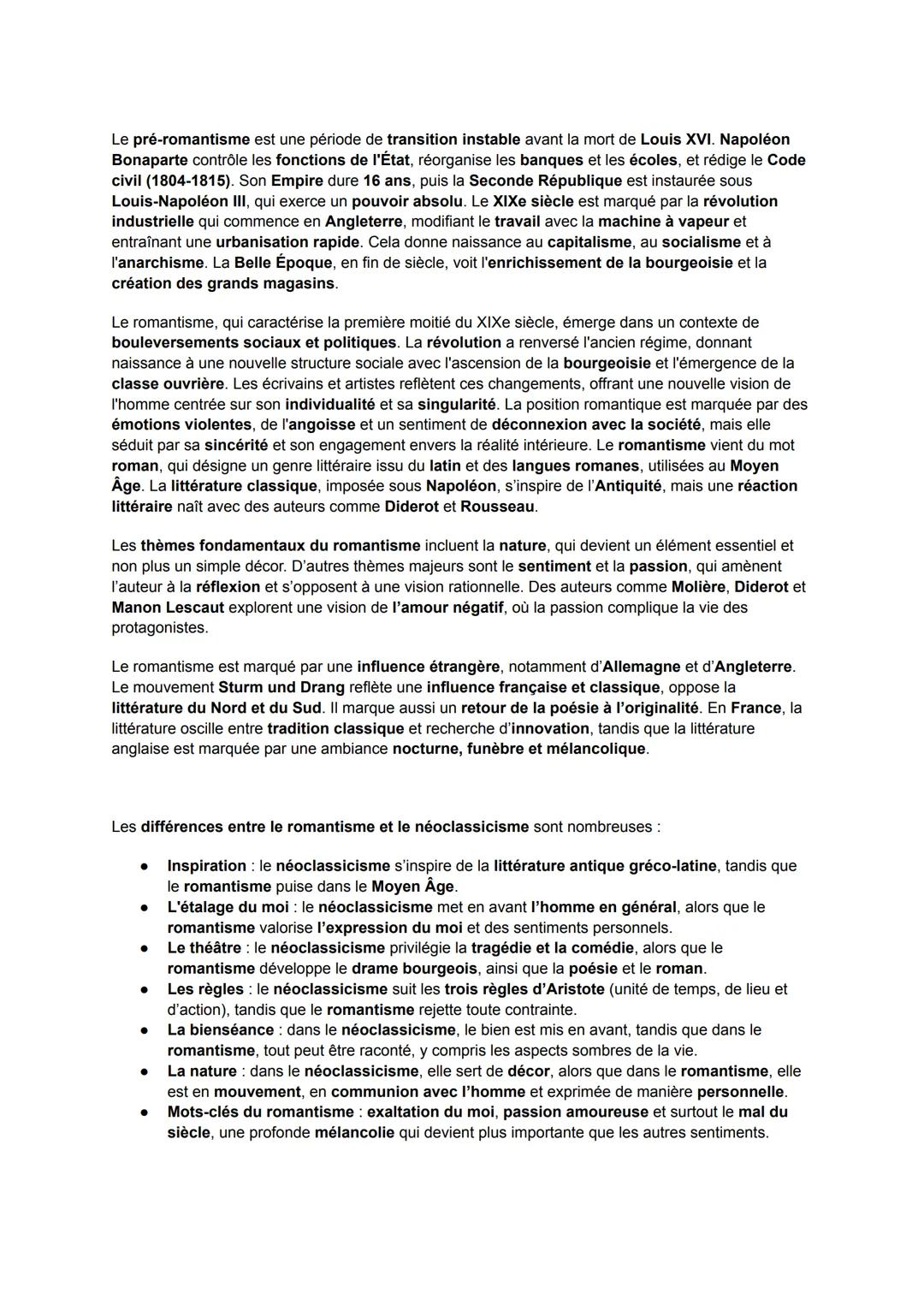 Le pré-romantisme est une période de transition instable avant la mort de Louis XVI. Napoléon
Bonaparte contrôle les fonctions de l'État, ré