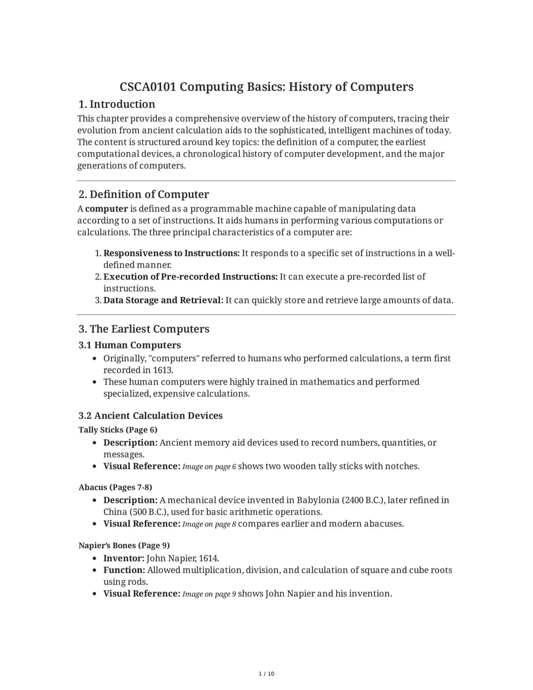 CSCA0101 Computing Basics: History of Computers
1. Introduction
This chapter provides a comprehensive overview of the history of computers, 