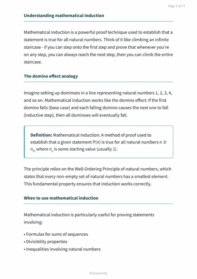 Mathematical induction: Proving statements for all natural numbers
Learn to prove mathematical statements using the
principle of induction
W