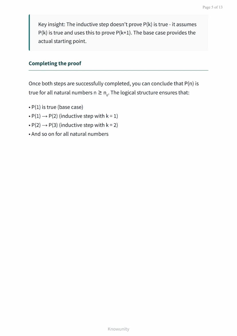 Mathematical induction: Proving statements for all natural numbers
Learn to prove mathematical statements using the
principle of induction
W