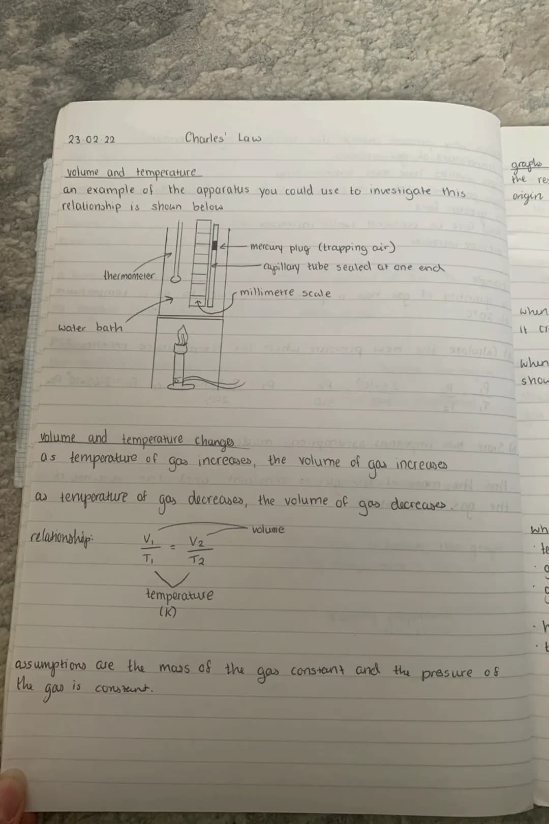 23-02-22
the
volume and temperature
an example of the apparatus you could use to investigate this
relationship is shown below.
thermometer
w