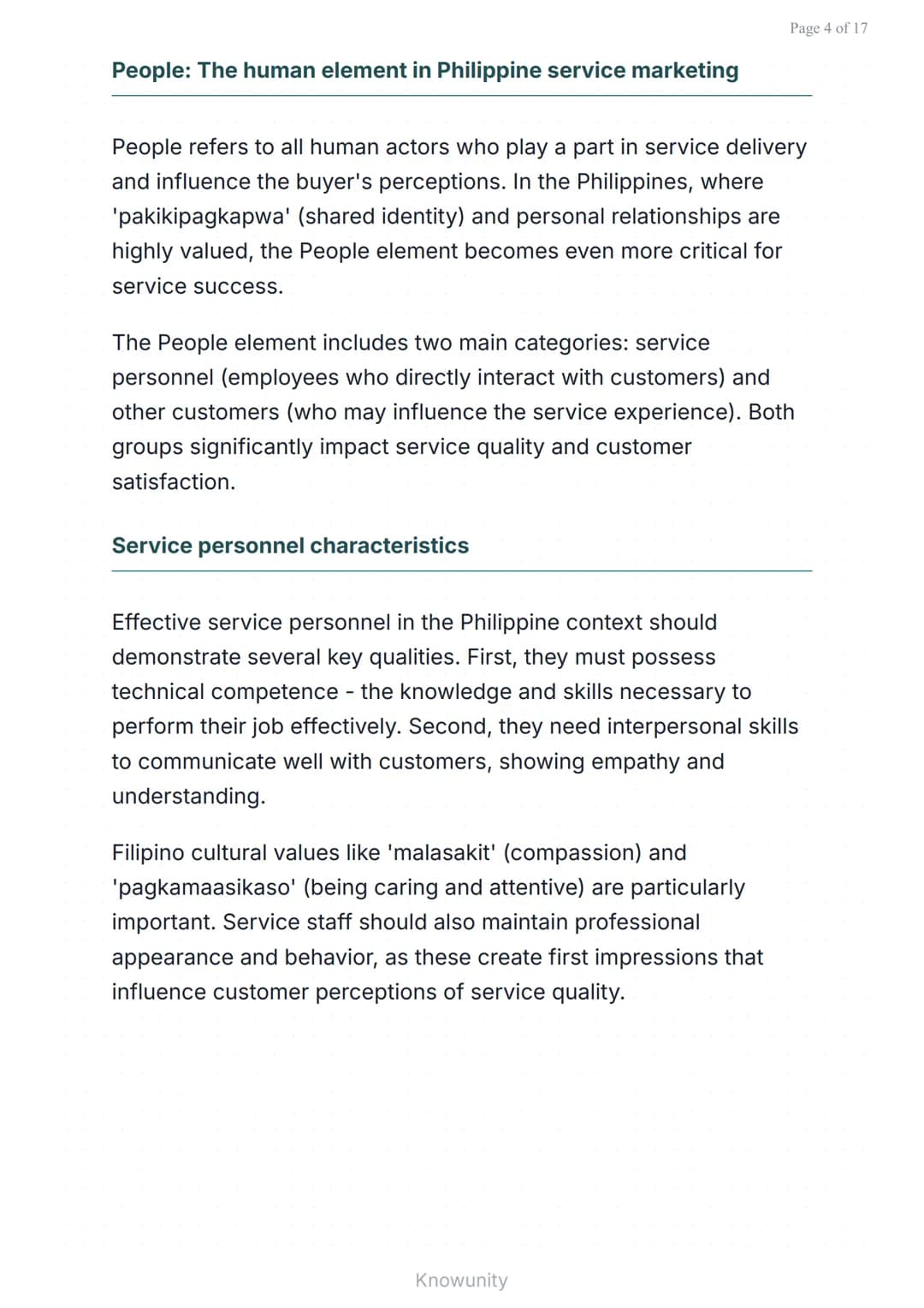 Page 1 of 17
Marketing Mix: People, Process & Physical Evidence in Philippine
Services
Extended 4Ps framework for Philippine service
m
arket