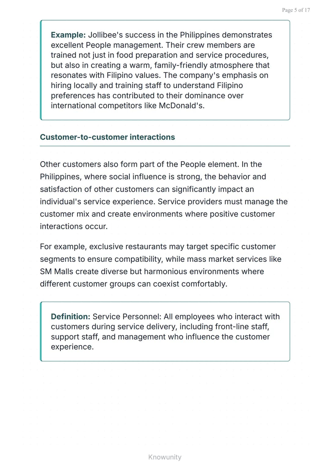 Page 1 of 17
Marketing Mix: People, Process & Physical Evidence in Philippine
Services
Extended 4Ps framework for Philippine service
m
arket
