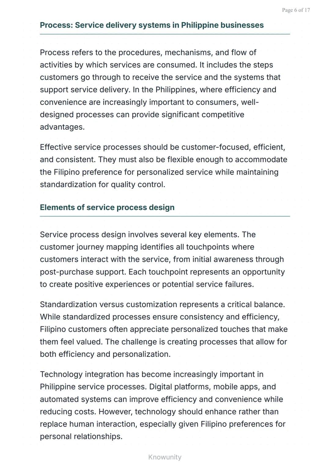 Page 1 of 17
Marketing Mix: People, Process & Physical Evidence in Philippine
Services
Extended 4Ps framework for Philippine service
m
arket
