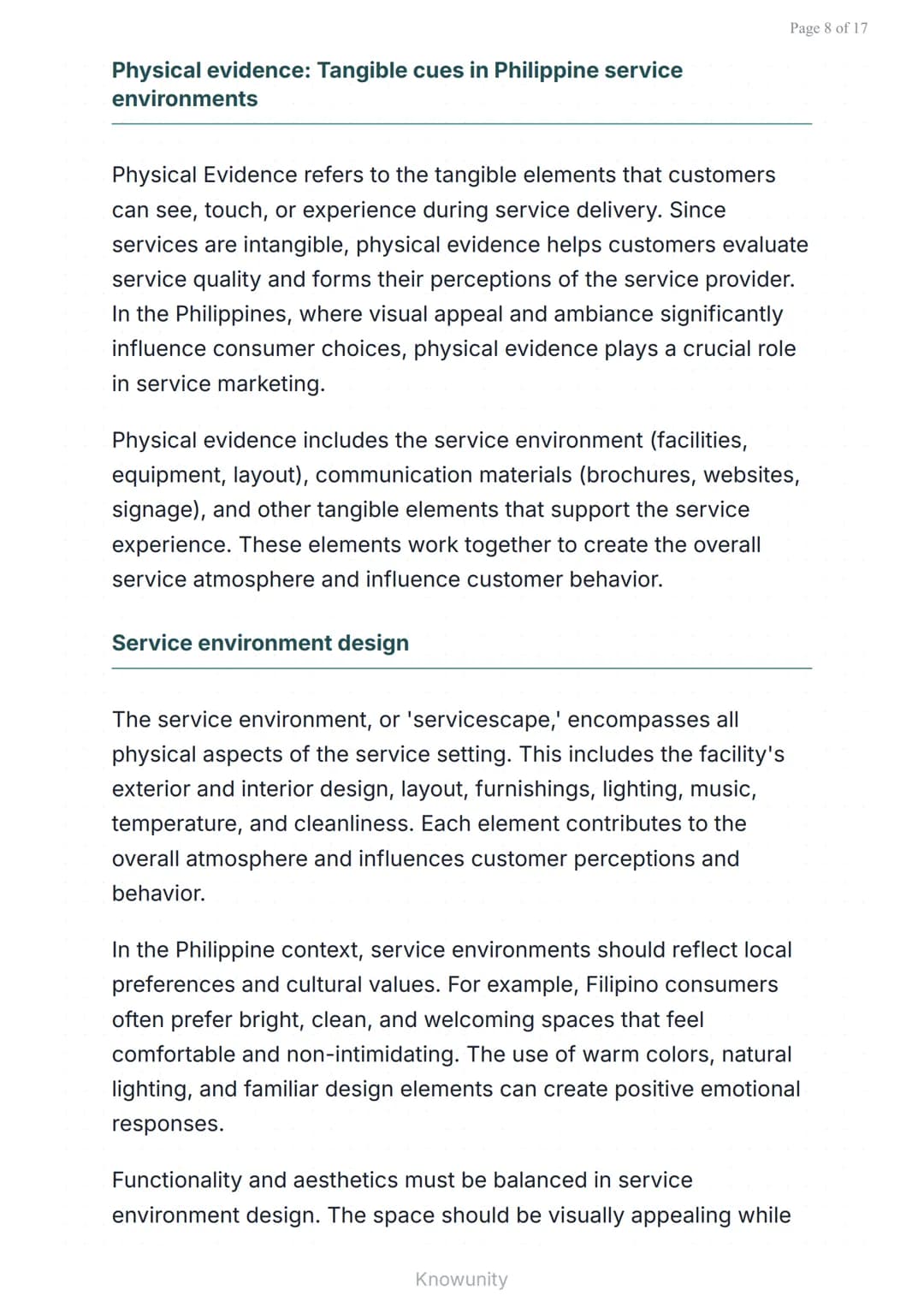 Page 1 of 17
Marketing Mix: People, Process & Physical Evidence in Philippine
Services
Extended 4Ps framework for Philippine service
m
arket