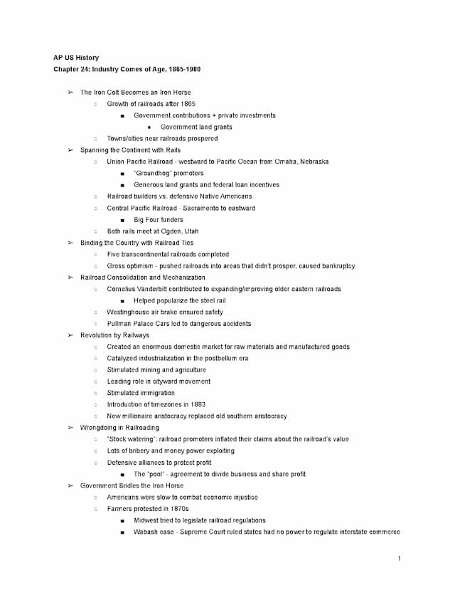 Know APUSH | Chapter 24: Industry Comes of Age Notes thumbnail