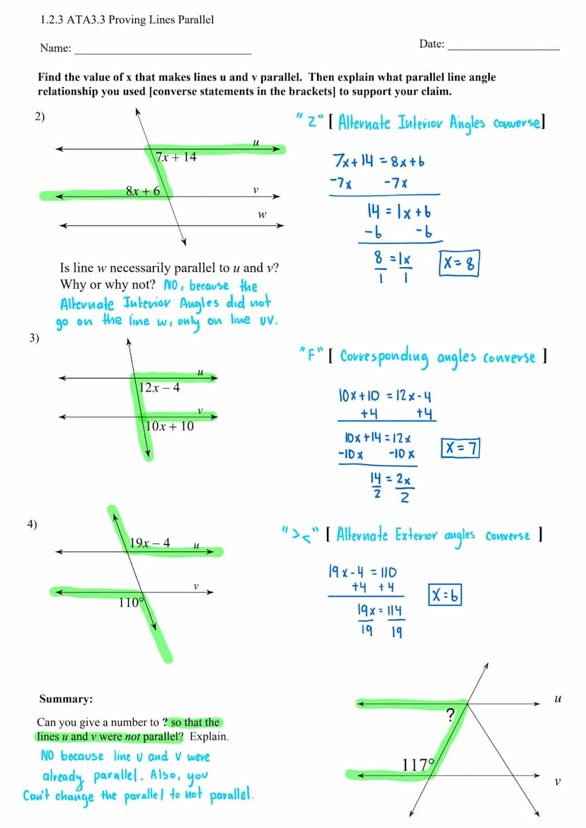 1.2.3 ATA3.3 Proving Lines Parallel
Name:
Date:
Aim: What is a Converse Statement? How do we use angle pair relationships formed
by 2 lines 