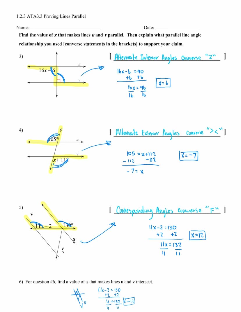 1.2.3 ATA3.3 Proving Lines Parallel
Name:
Date:
Aim: What is a Converse Statement? How do we use angle pair relationships formed
by 2 lines 