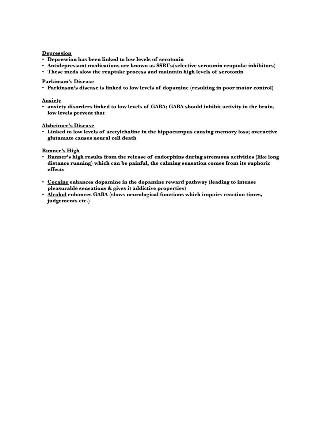 # The synapse and neurotransmitters

Excitatory Neurotransmitters
•Starts impulse transmission

• Will start a new impulse in the postsynapt