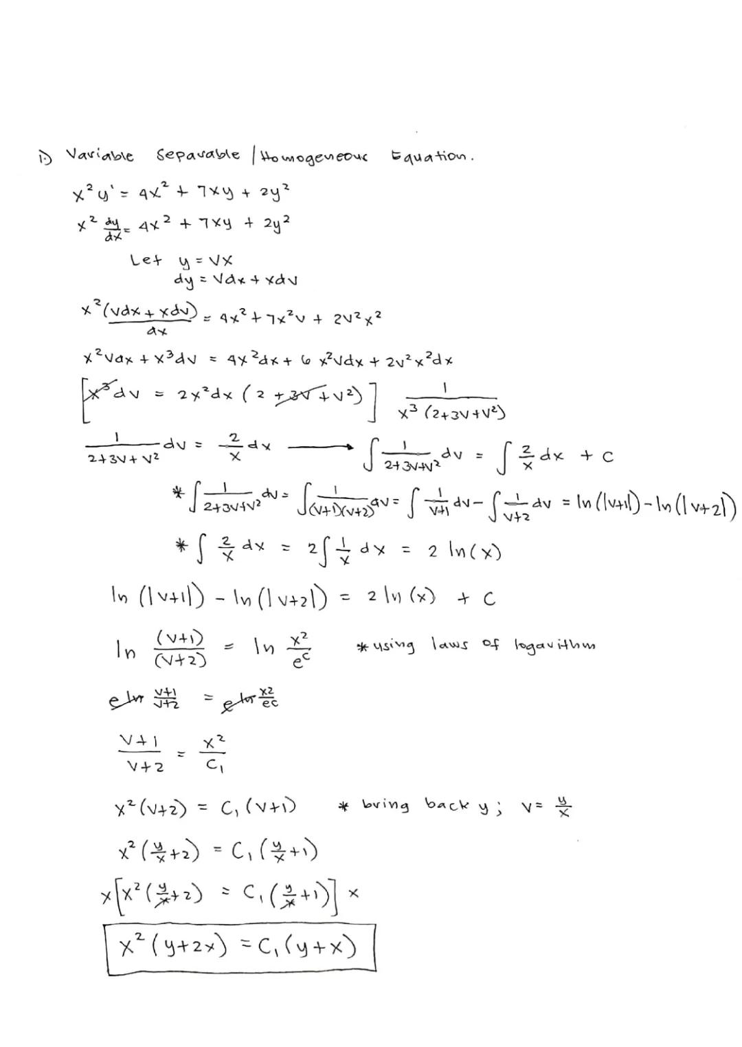 Variable Separable and Homogenous Differential Equations, and Equations of Order one